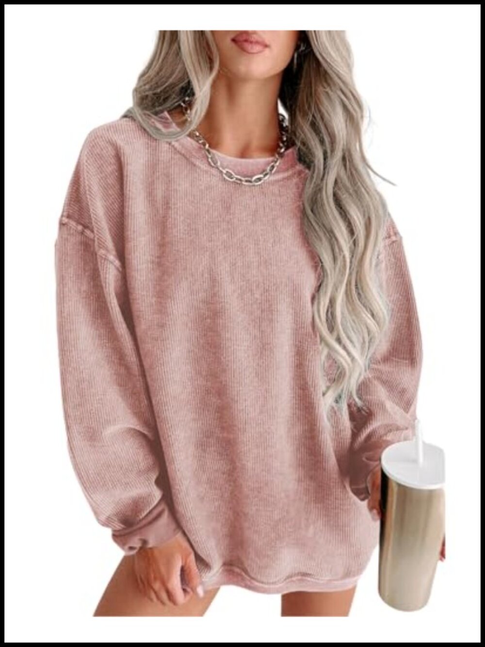 SELINK Corduroy Corded Crewneck Oversized Sweatshirt Pullover Womens